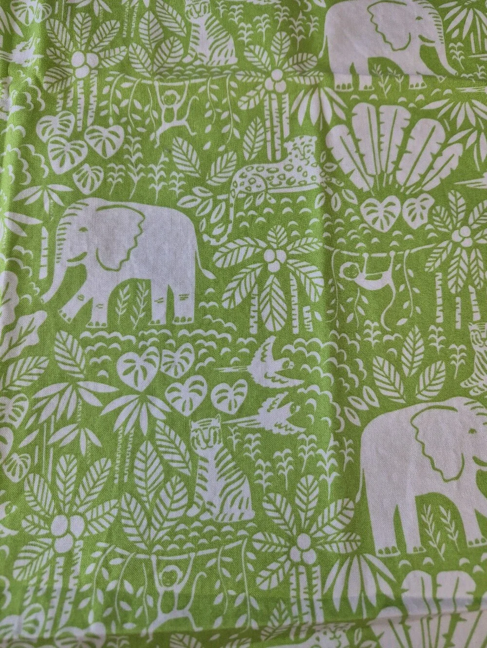 Jungle Paradise Light Green Elephant Cotton Fabric by Stacy Hsu 34x42”